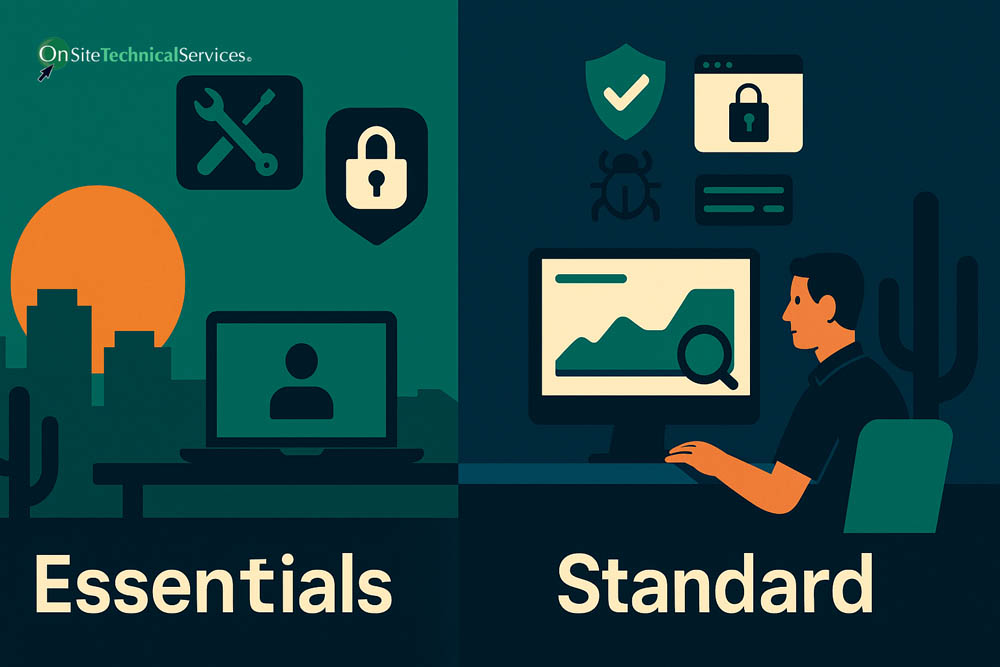 Essentials and Standard managed IT plans compared side by side